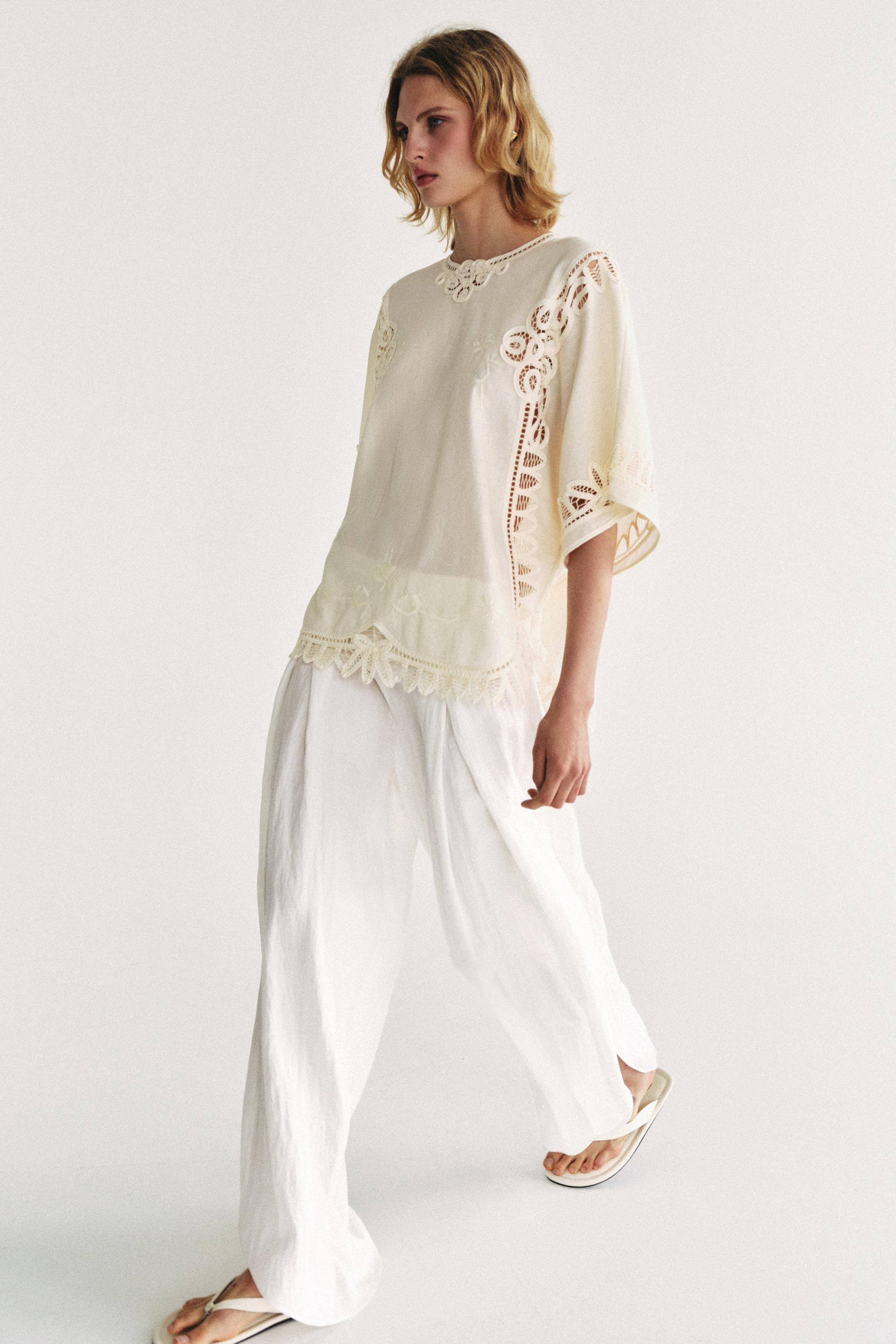 LINEN BLEND EMBROIDERED BLOUSE ZW COLLECTION